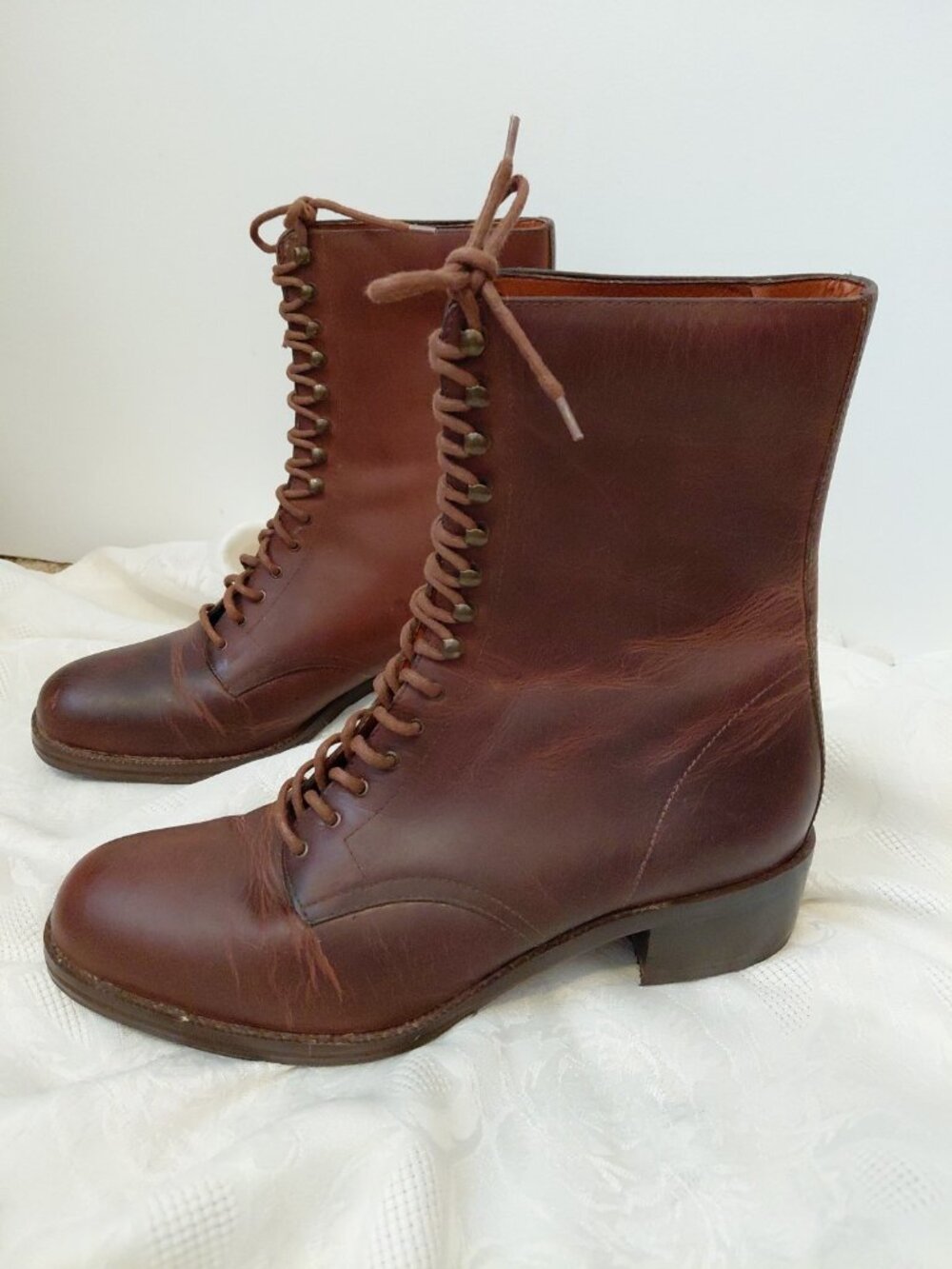 Vintage Nine West Brown Leather Lace Up Boots Edwardian Cottagecore 10 - Picture 2 of 11